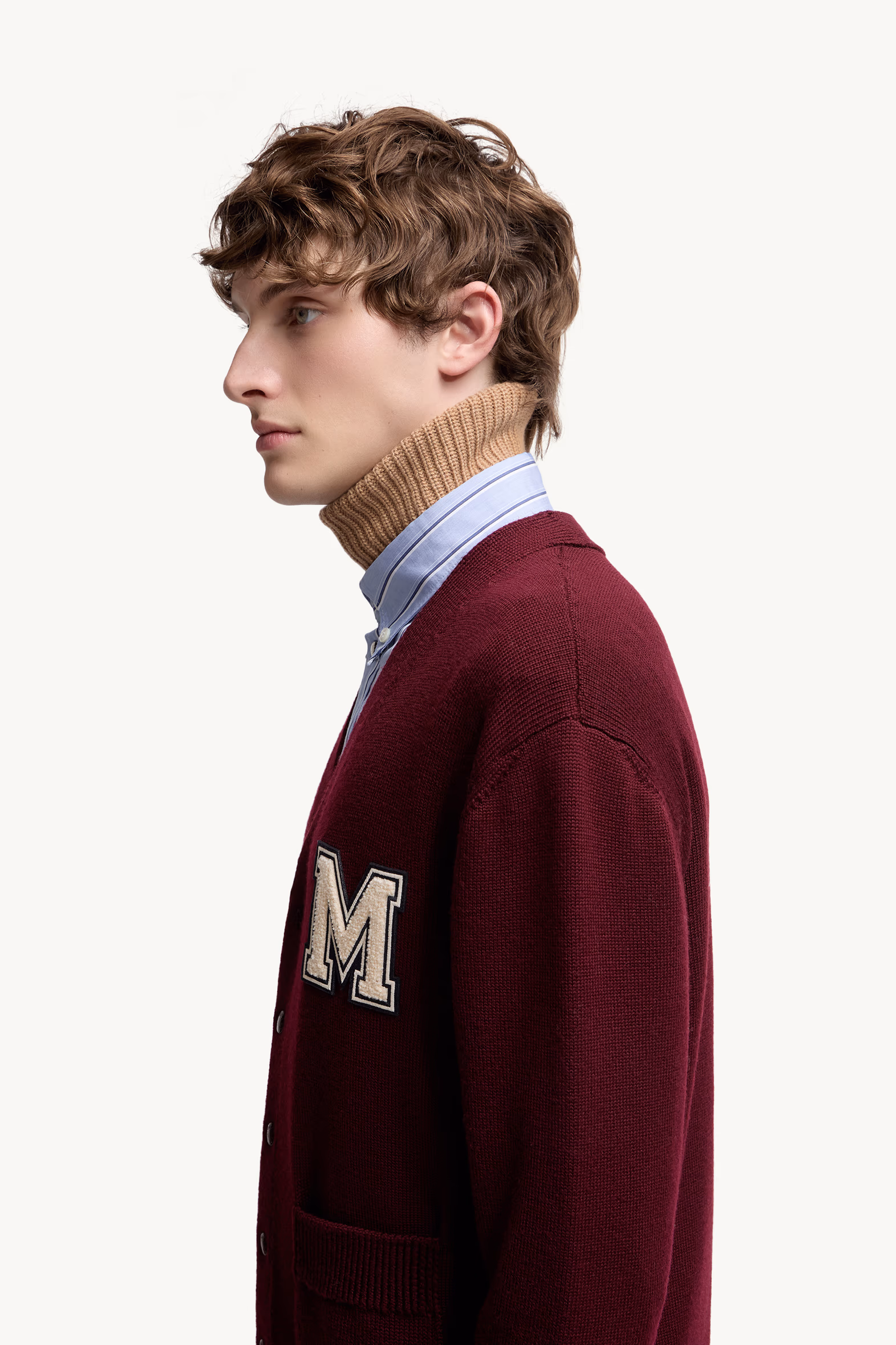 Embroidered Monogram Wool Cardigan Men Burgundy Moncler 4